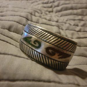 Silver, Turquoise and Coral Hand Crafted Cuff